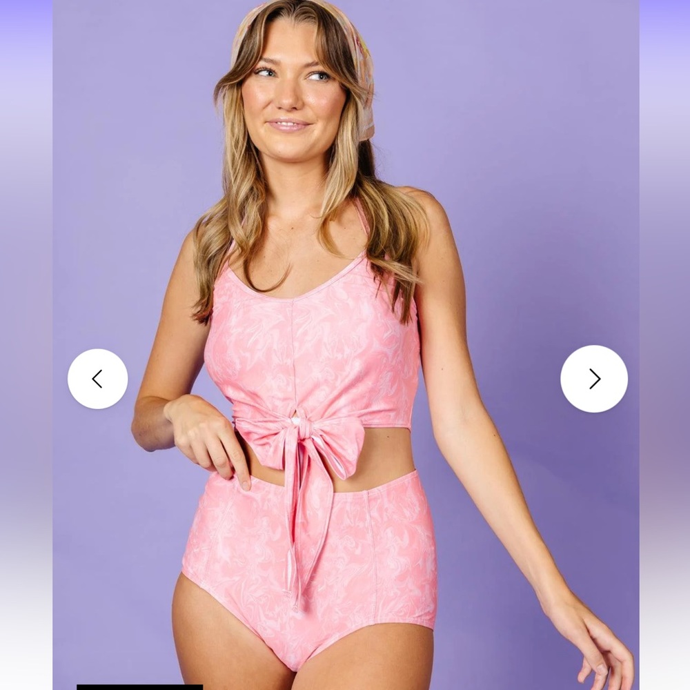 Kortni Jean high-wasted swim bottoms in pink marble